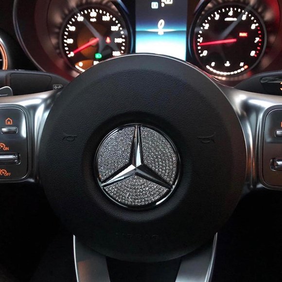 Steering Wheel Bling Crystal Emblem Accessory Interior Decal Sticker, Small 45mm - Picture 2 of 2